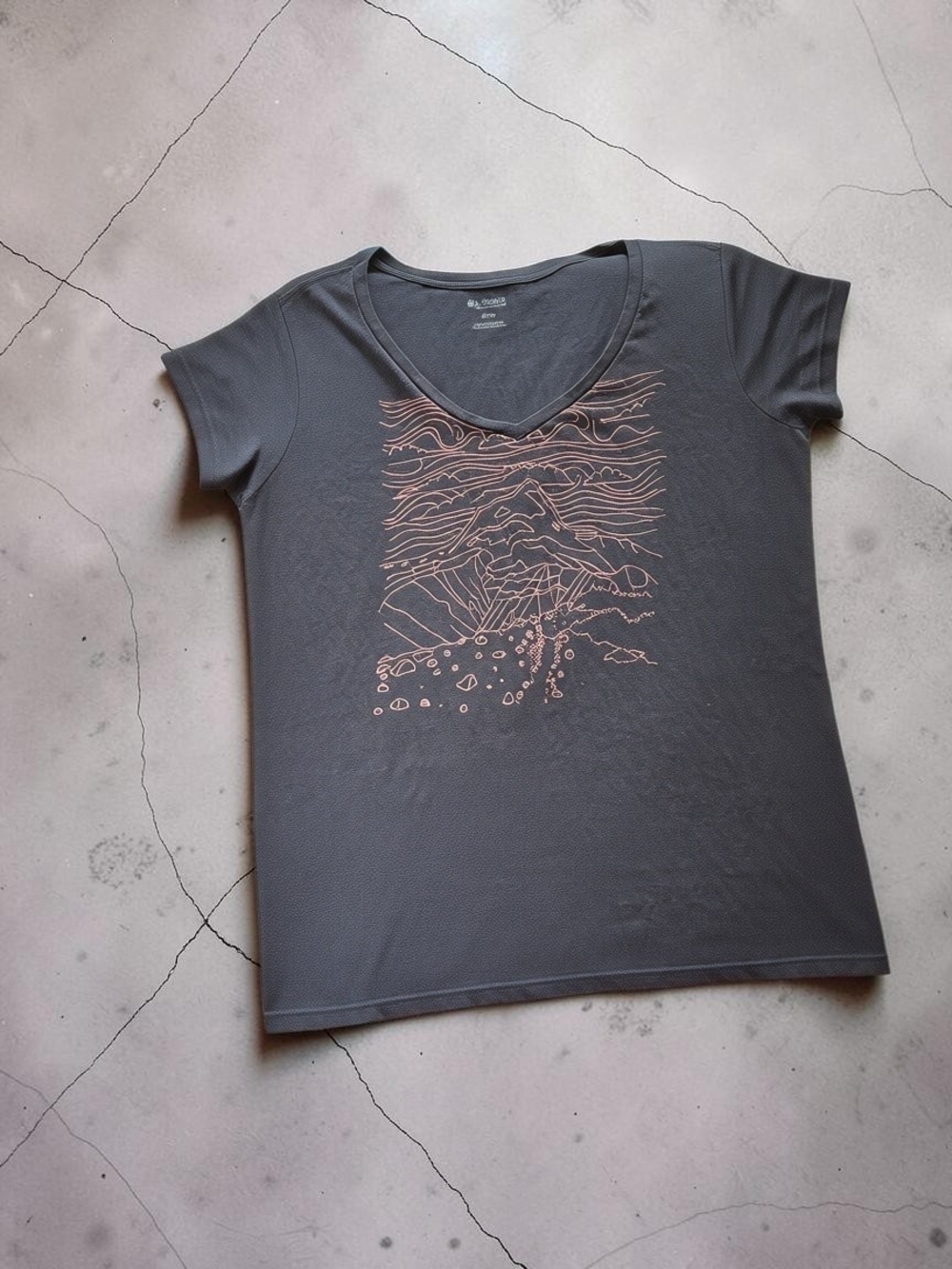 Columbia Gray V-Neck Tee with Pink Graphic
